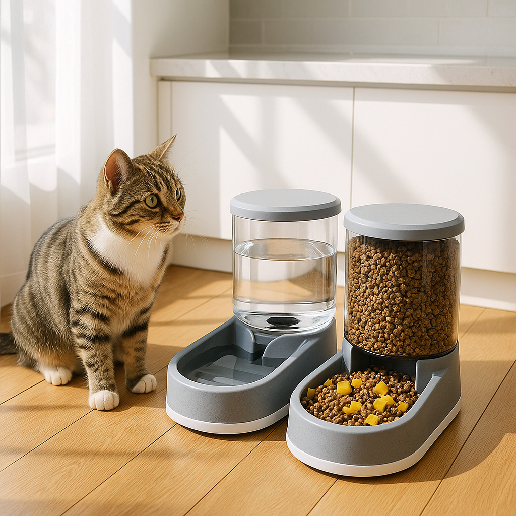 Distributeur-de-croquettes-pour-chat-avec-un -chat